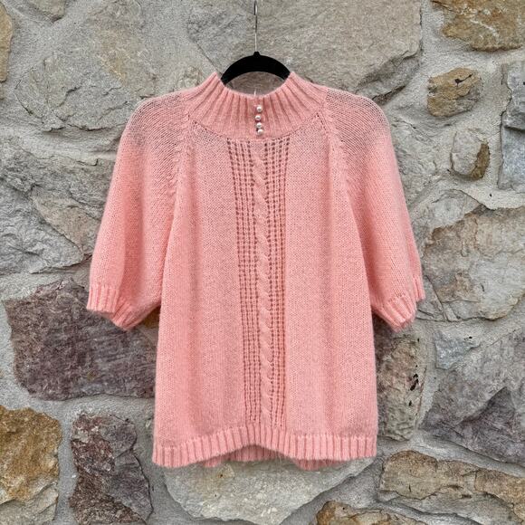 Vintage 80s short sleeve sweater peach JP Knits size 18 - Picture 2 of 6
